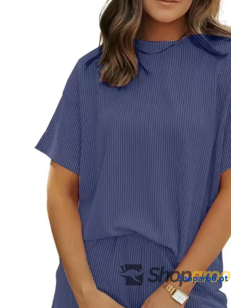Conjunto de duas peças blusa e calções manga curta canelados tamanho grande plus size