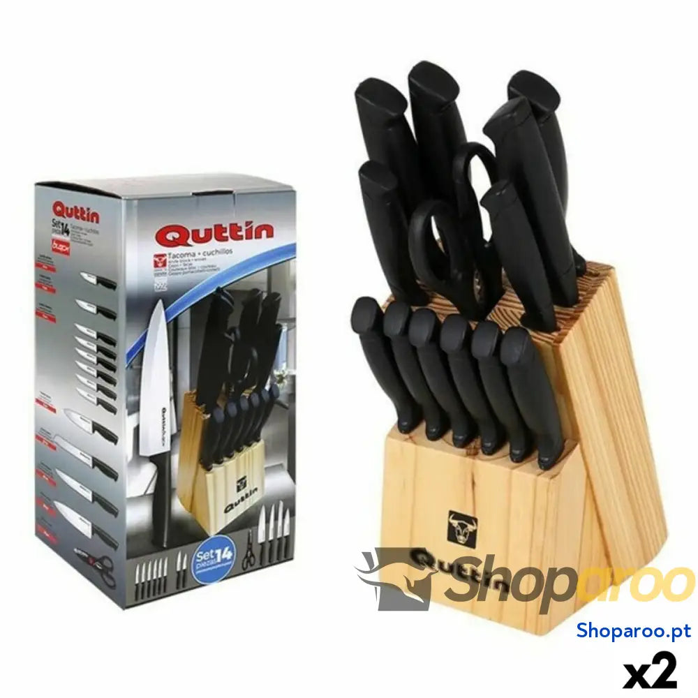 Conjunto de Facas com Suporte de Madeira Quttin 47718 (14 pcs) 14 Partes (2 Unidades)