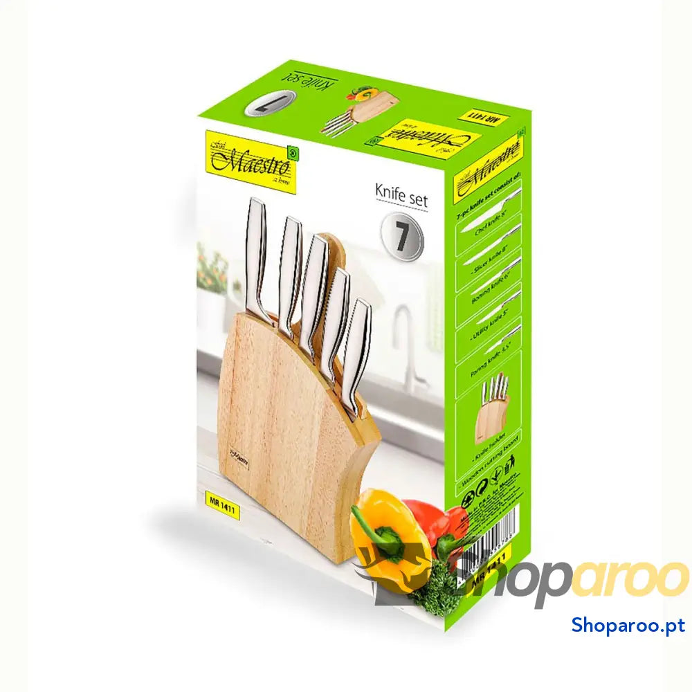 Conjunto de Facas de Cozinha e Suporte Feel Maestro MR-1411 Madeira