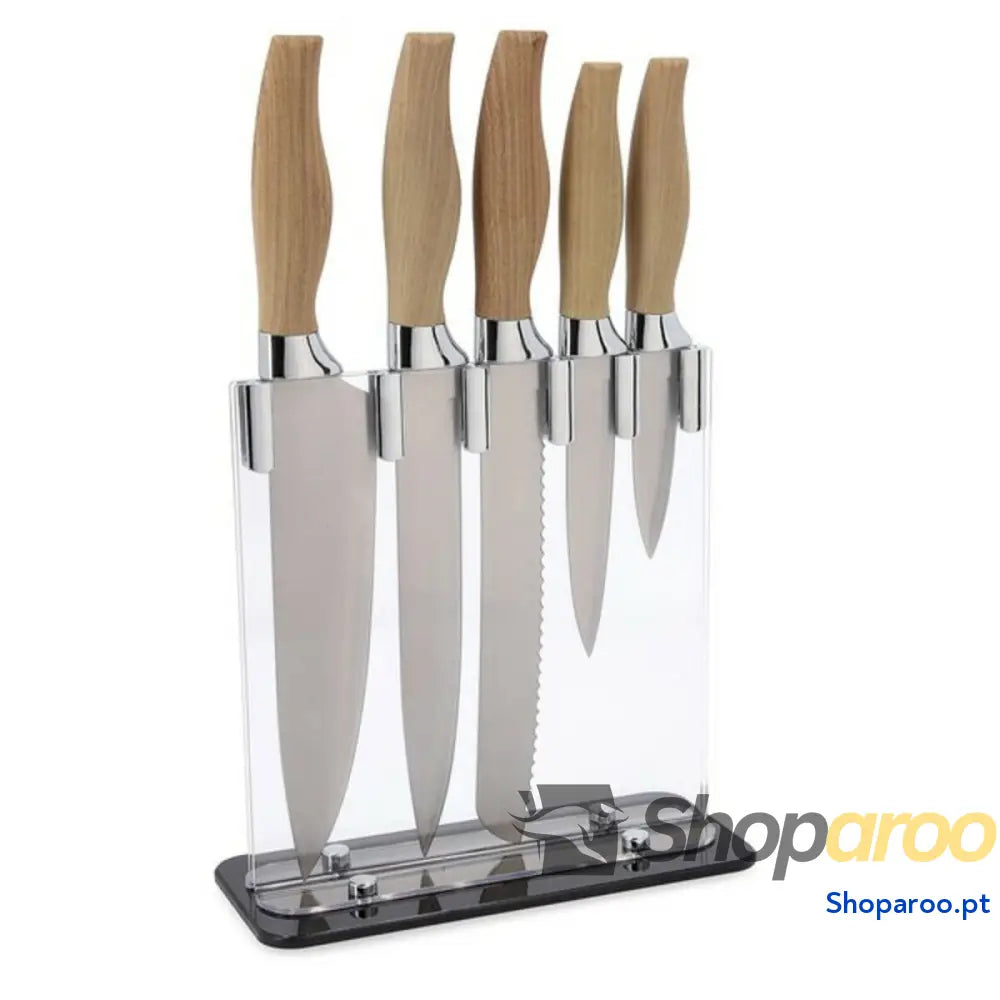 Conjunto de Facas de Cozinha e Suporte Quid Baobab (5 pcs) Castanho Metal