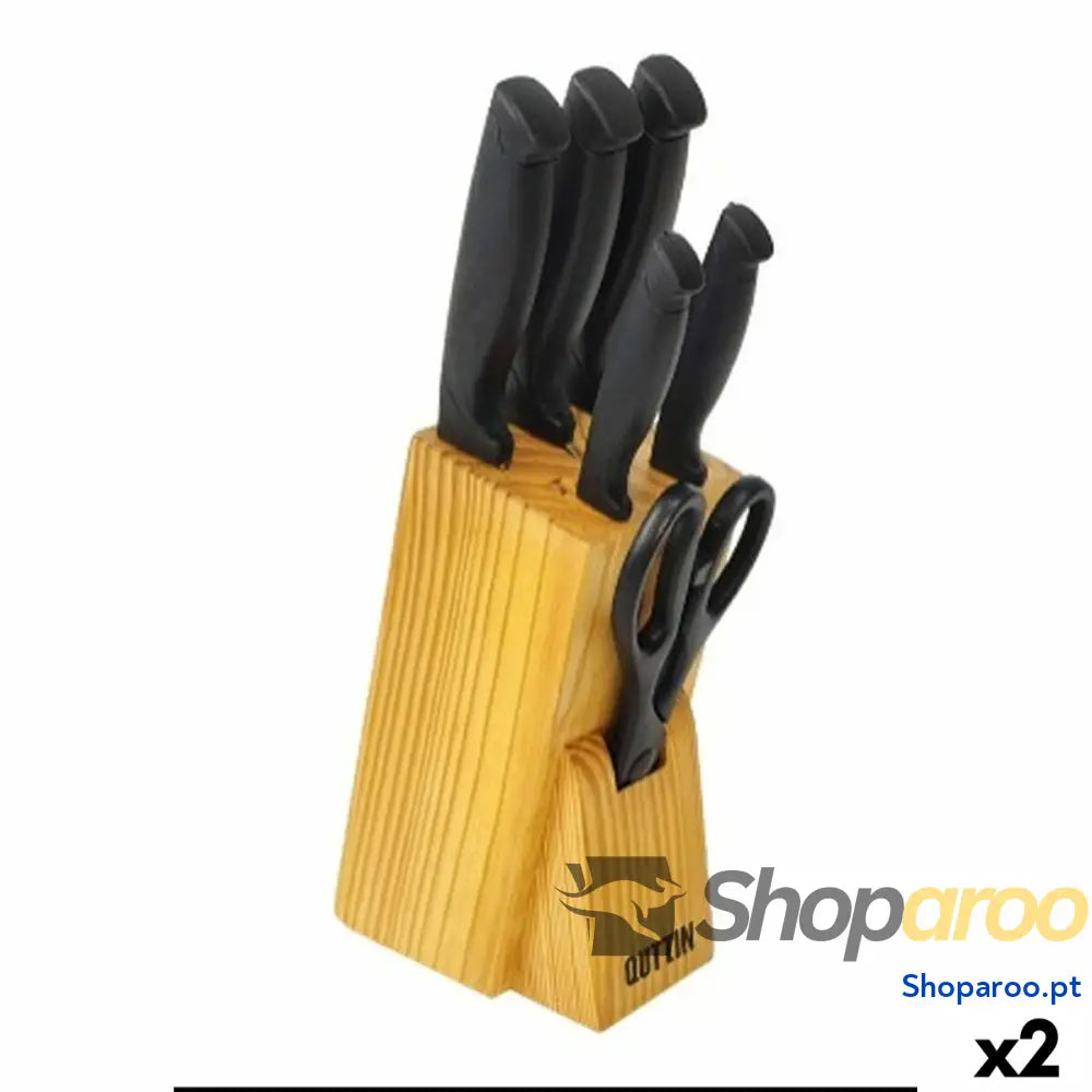 Conjunto de Facas de Cozinha e Suporte Quttin Nero Preto 7 Peças (2 Unidades)