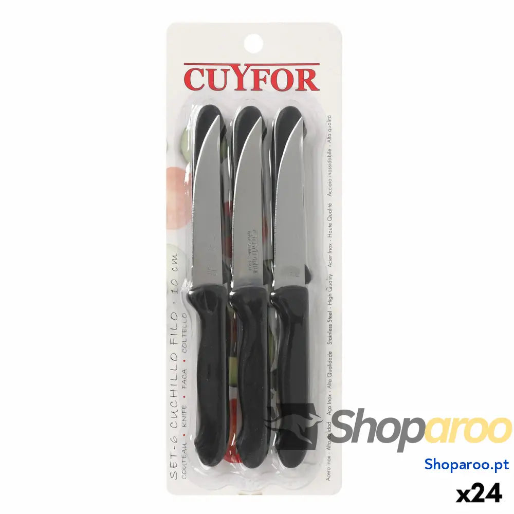 Conjunto de Facas Cuyfor Filo Preto Prateado 6 Peças (24 Unidades)