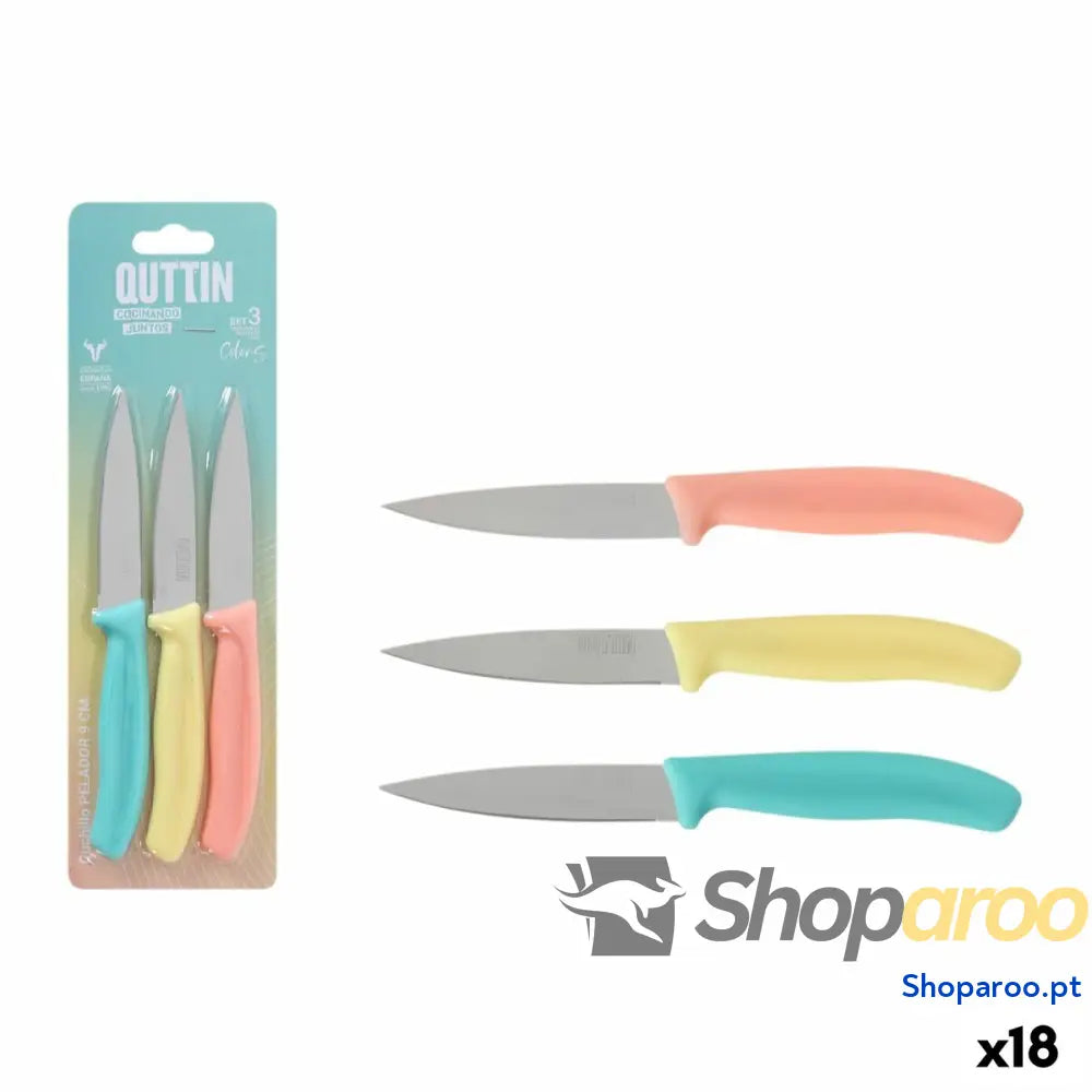 Conjunto de Facas de Descascar Quttin Basic Multicolor Aço inoxidável 9 cm 3 Peças (18 Unidades)