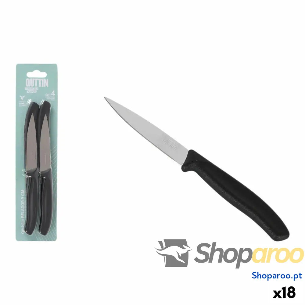 Conjunto de Facas de Descascar Quttin Basic Preto Prateado Aço inoxidável 9 cm 4 Peças (18 Unidades)