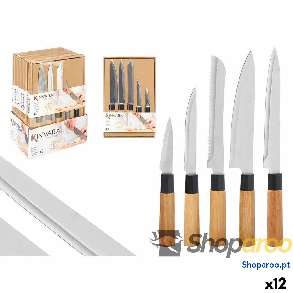 Conjunto de Facas Kinvara SJ6533B Castanho Metal Bambu (12 Unidades)