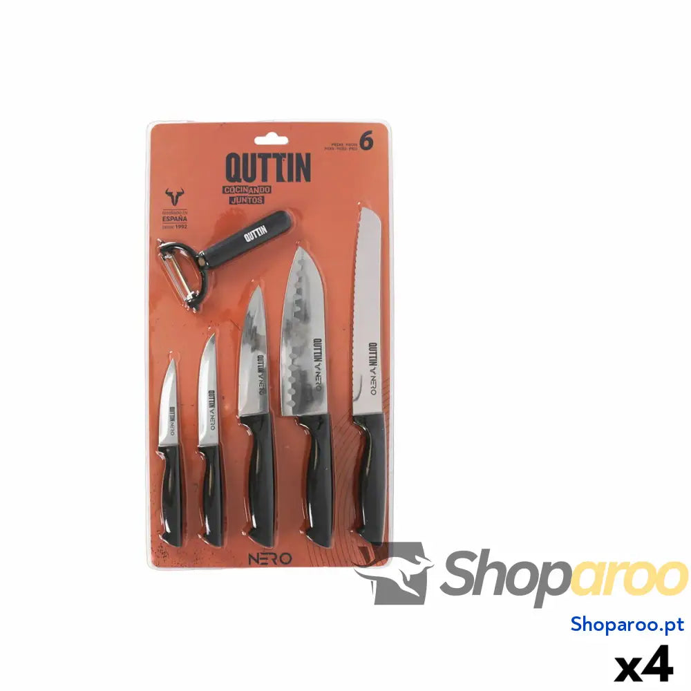 Conjunto de Facas Quttin Nero Preto 6 Peças (4 Unidades)