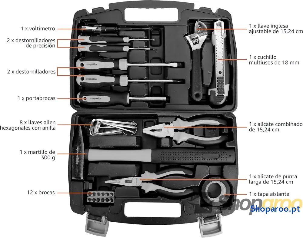 Conjunto de ferramentas para casa plástico preto/cinzento 32 unidades