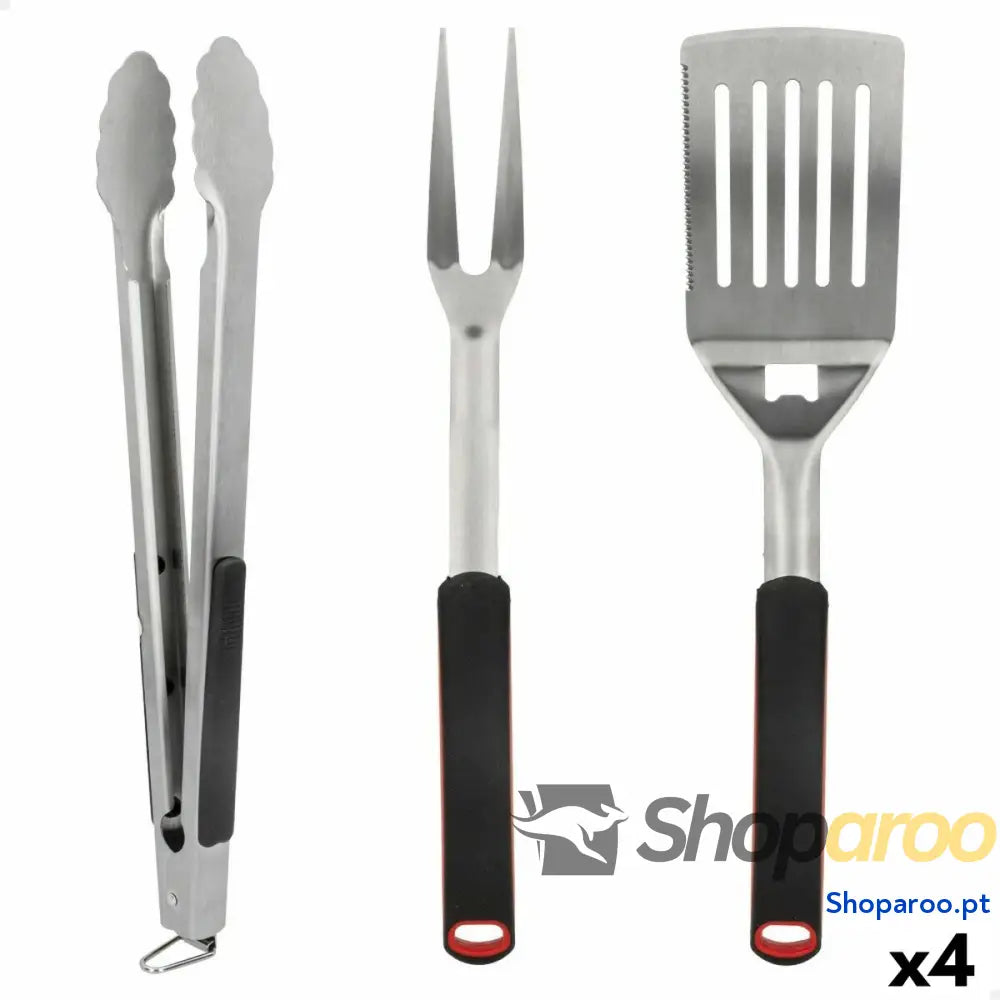 Conjunto de ferramentas para churrasco Aktive 3 Peças Churrasco Aço inoxidável 9 x 41 x 5 cm (4 Unidades)