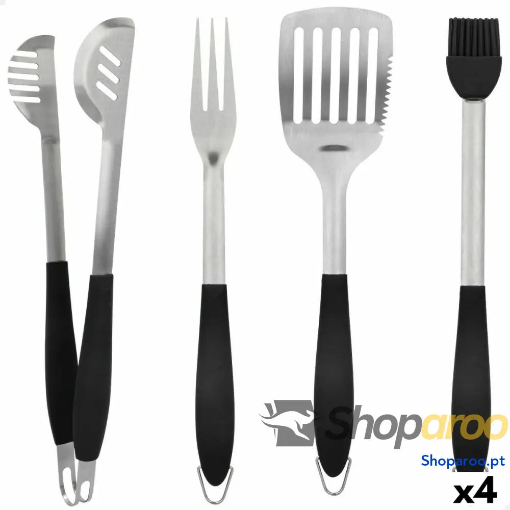 Conjunto de ferramentas para churrasco Aktive 4 Peças Churrasco Aço inoxidável 10 x 42 x 4 cm (4 Unidades)