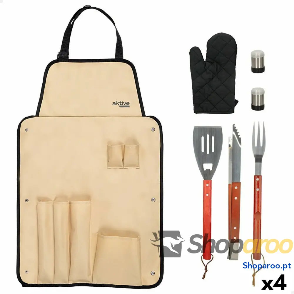 Conjunto de ferramentas para churrasco Aktive 7 Peças Churrasco Aço inoxidável 42 x 67 x 3 cm (4 Unidades)