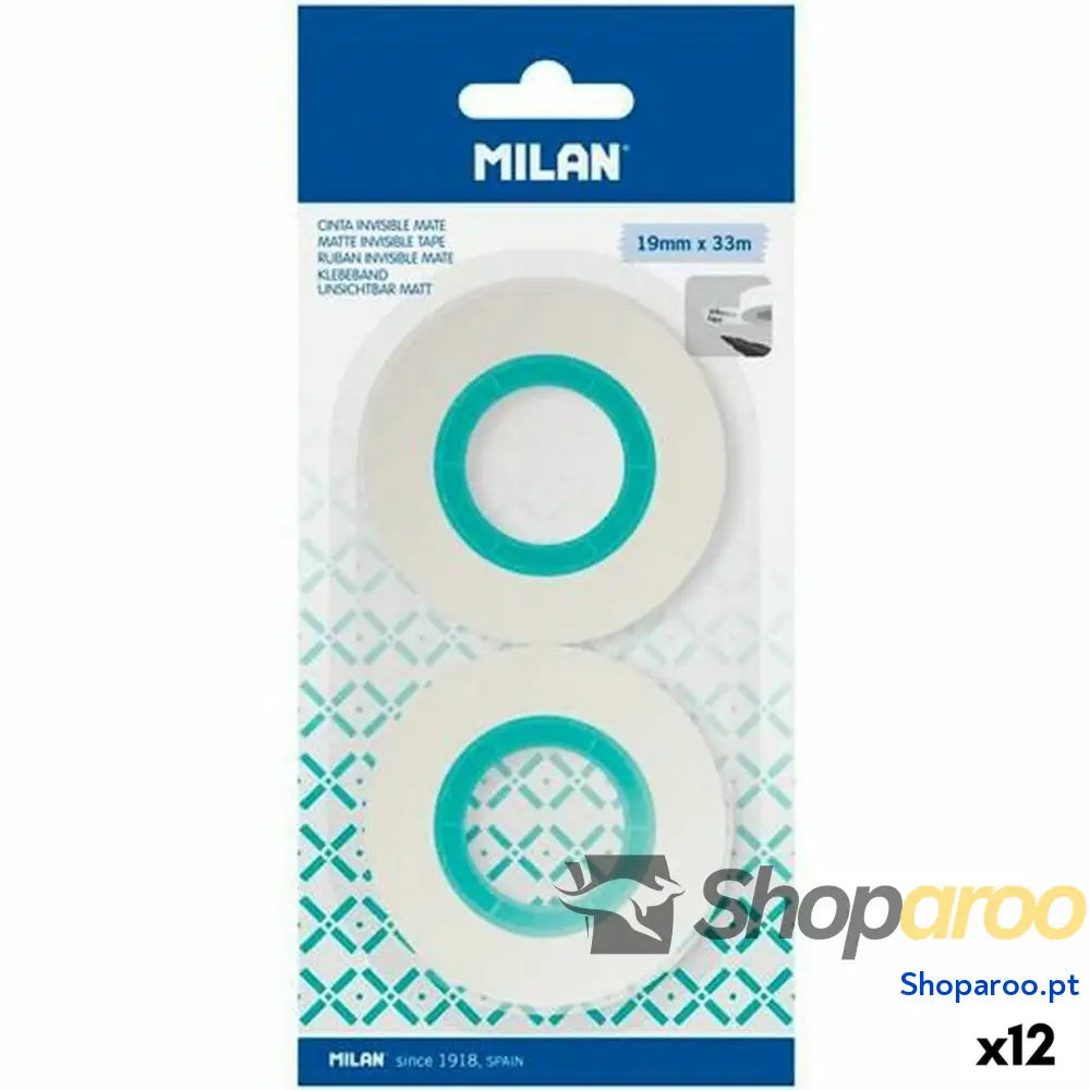 Conjunto de Fitas-Cola Milan Transparente 19 mm x 33 m 2 Peças (12 Unidades)