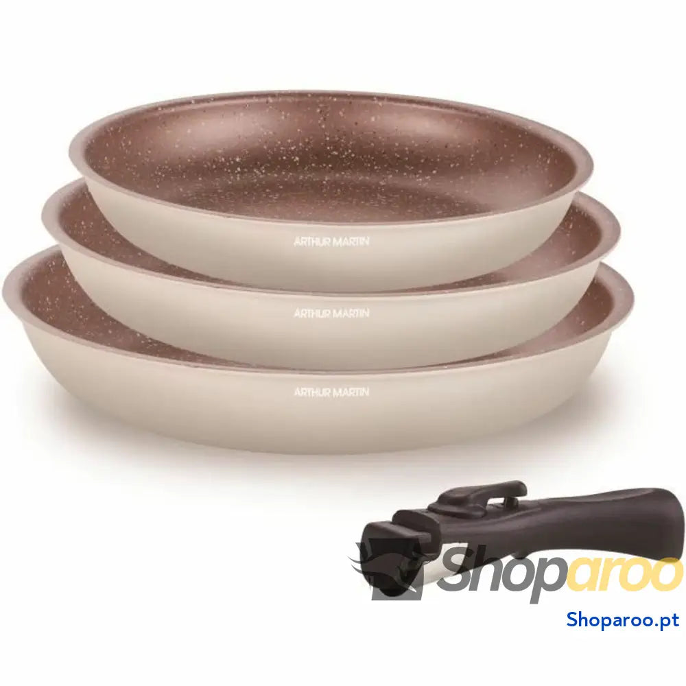Conjunto de Frigideiras Arthur Martin Bege Creme Alumínio 4 Peças (3 Unidades)