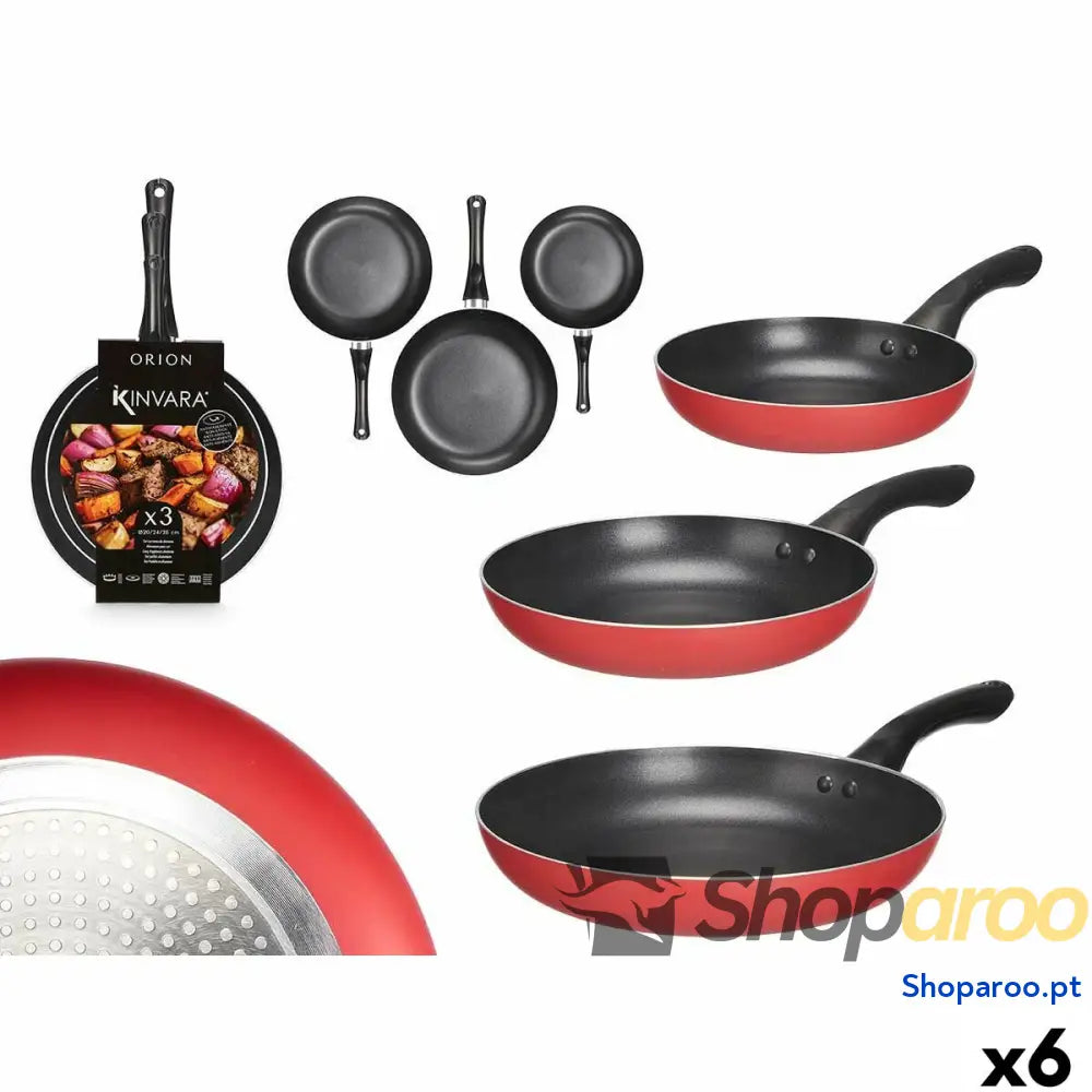 Conjunto de Frigideiras Kinvara 2 Preto Vermelho Alumínio Baquelite 20 x 4 cm 28 5 24 4,5 (6 Unidades)