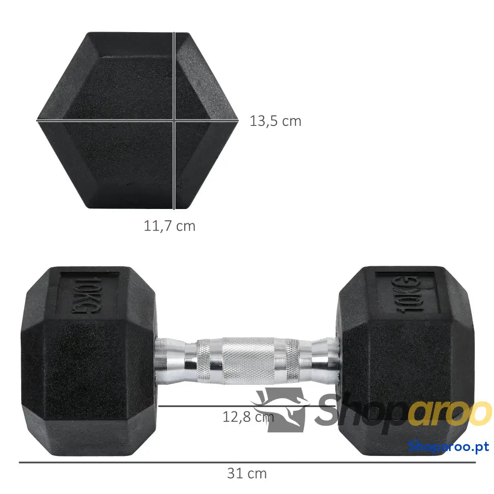 Conjunto de Halteres Hexagonal 20 kg com Barra Metálica Preto e Prata