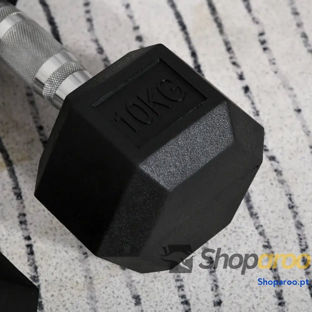 Conjunto de Halteres Hexagonal 20 kg com Barra Metálica Preto e Prata
