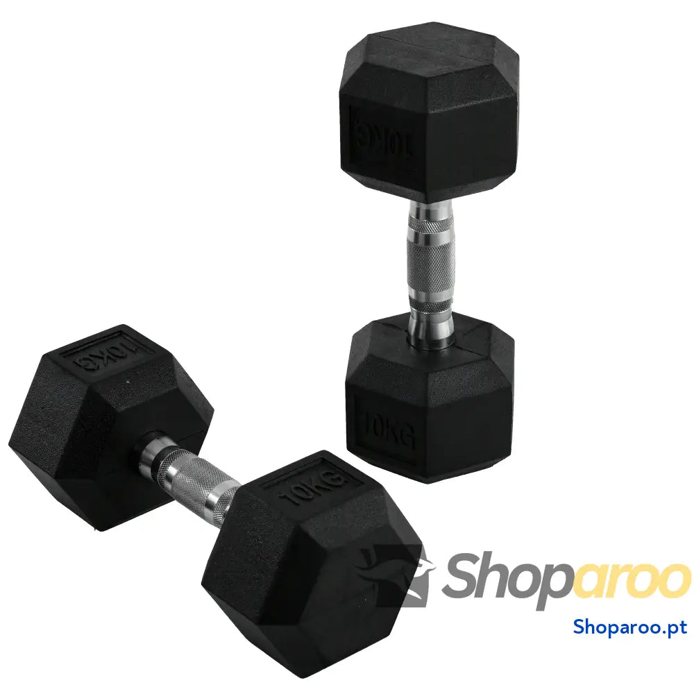 Conjunto de Halteres Hexagonal 20 kg com Barra Metálica Preto e Prata