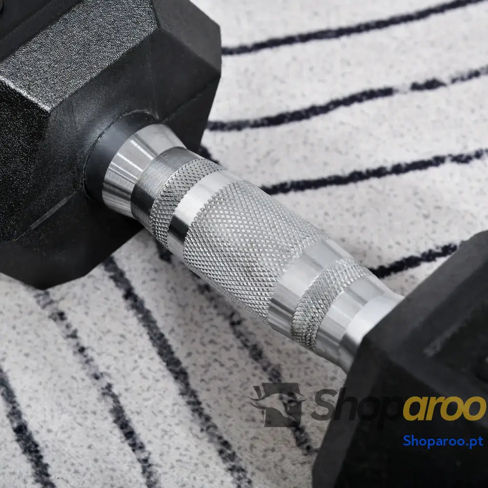 Conjunto de Halteres Hexagonal 20 kg com Barra Metálica Preto e Prata