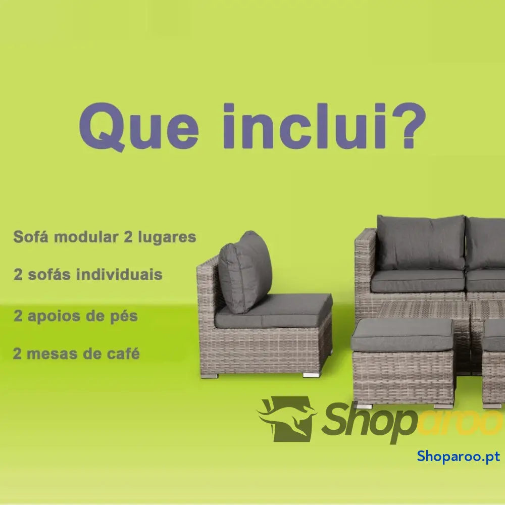 Conjunto de Jardim 8 Peças Vime com 2 Mesas Centro Poltronas e Apoio para os Pés Marrom Cinza