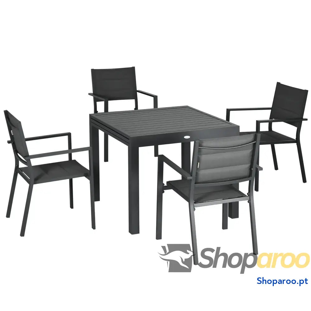 Conjunto de Jardim Refeição 7 Peças com Mesa Extensível e 6 Cadeiras Empilháveis 90-180x89x74cm Cinza