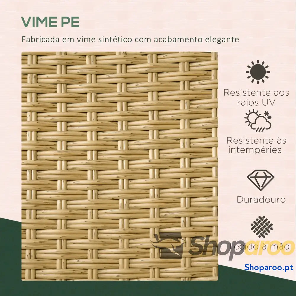 Conjunto de Jardim Refeição Vime PE com 7 Peças Mesa Bancada Vidro e 6 Cadeiras Empilháveis Areia Bege