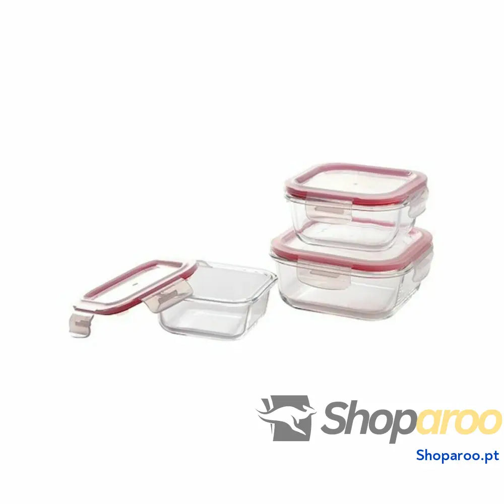 Conjunto de Lancheiras Bergner Walking Anywhere Vidro de Borosilicato cuadradas Quadrado 320 ml 520 ml 800 Páginas Vermelho