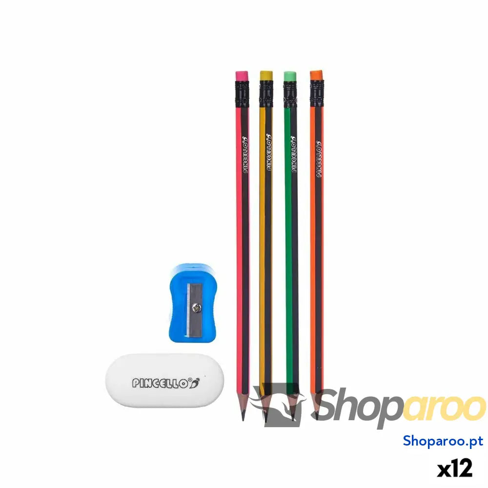 Conjunto de Lápis Pincello 476 Amarelo Vermelho Verde Afia-lápis Borracha (12 Unidades)