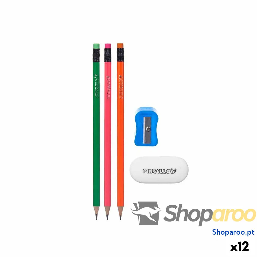 Conjunto de Lápis Pincello 477 Azul Vermelho Verde Laranja Afia-lápis Borracha (12 Unidades)