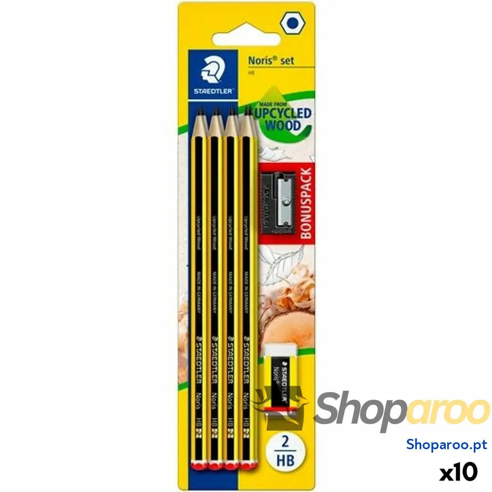 Conjunto de Lápis Staedtler Sextavado HB Afia-lápis Borracha (10 Unidades)
