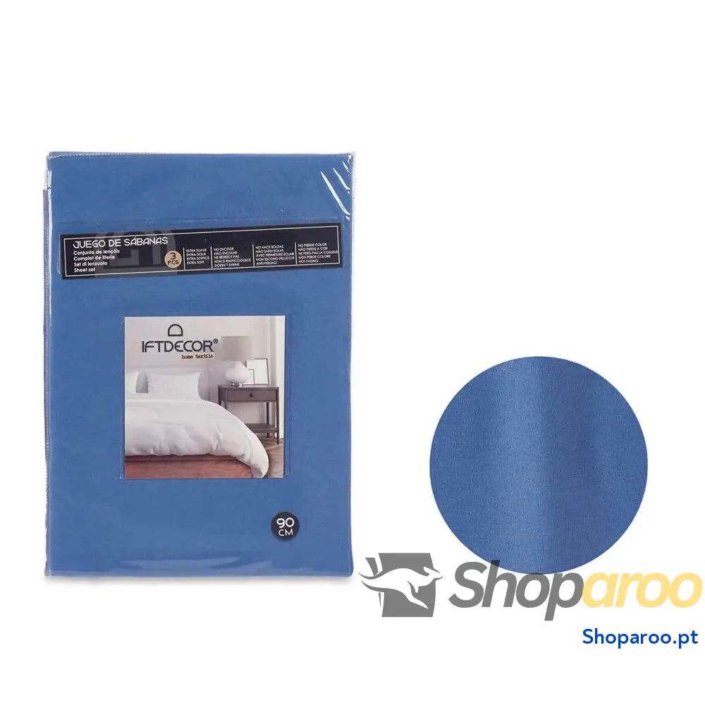 Conjunto de Lençóis Azul Solteiro 3 Peças