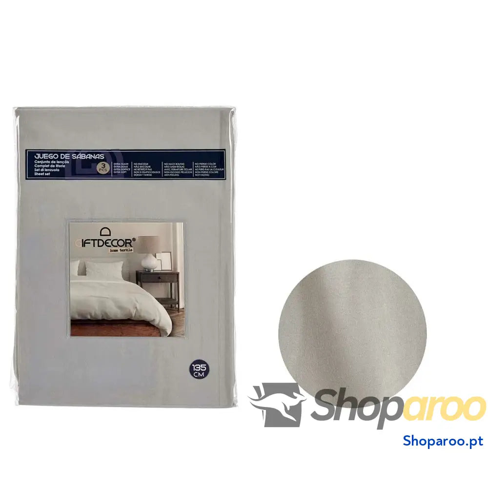 Conjunto de Lençóis Cinzento Casal 3 Peças