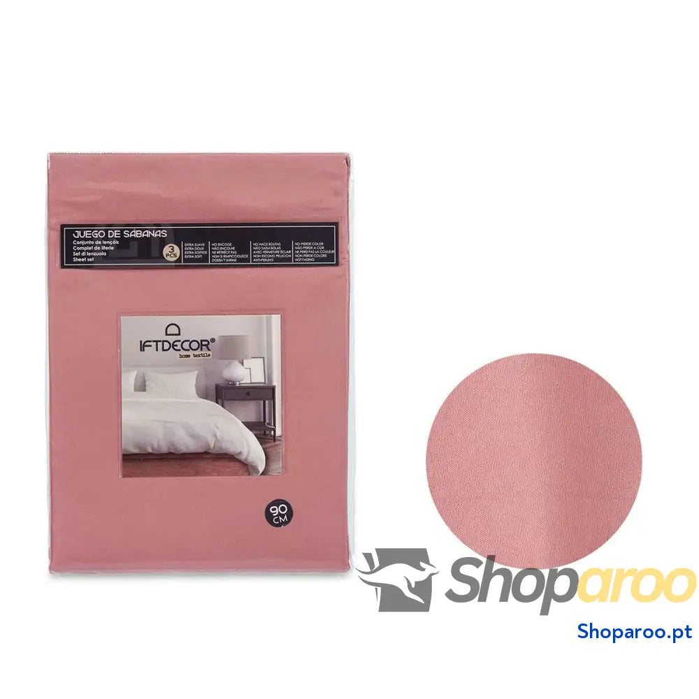 Conjunto de Lençóis Cor de Rosa Solteiro 3 Peças