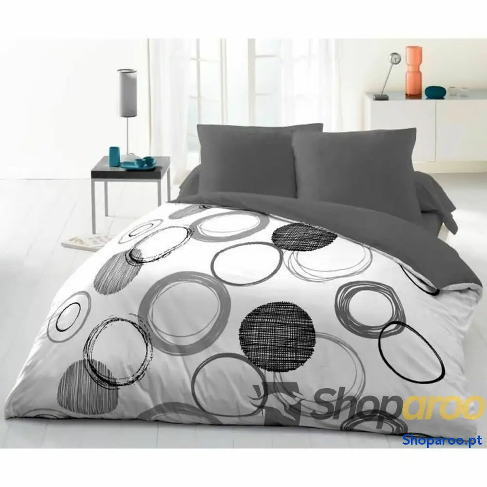 Conjunto de Lençóis HOME LINGE PASSION Branco Cinzento Cinzento claro 220 x 240 cm Círculos
