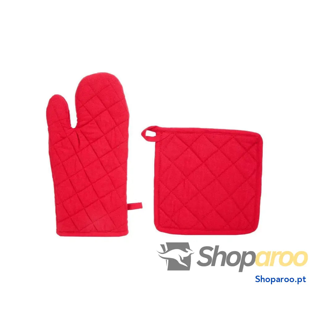 Conjunto de Luva de Forno e Pega Atmosphera Vermelho Algodão