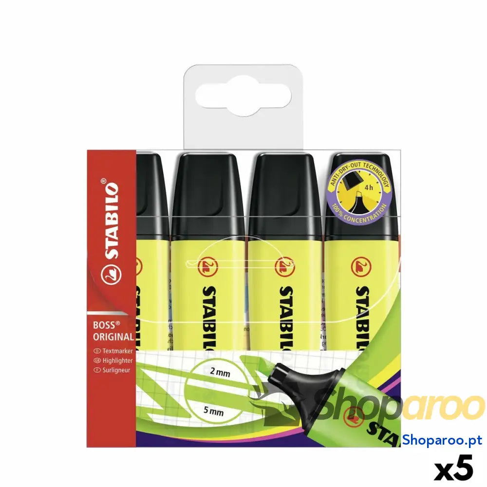 Conjunto de Marcadores Fluorescentes Stabilo Boss Amarelo (5 Unidades)