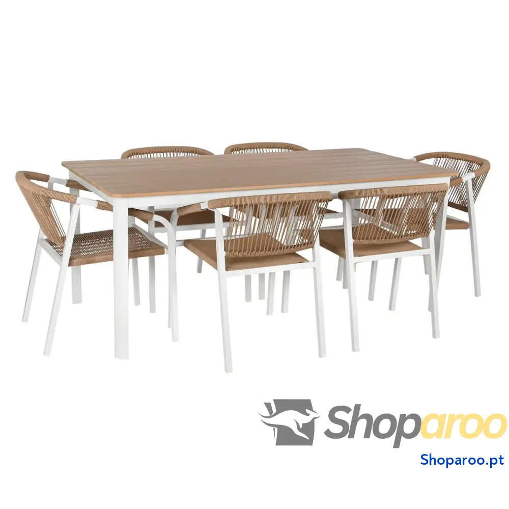 Conjunto de mesa com 6 cadeiras Home ESPRIT Branco Natural 180 x 90 x 75 cm
