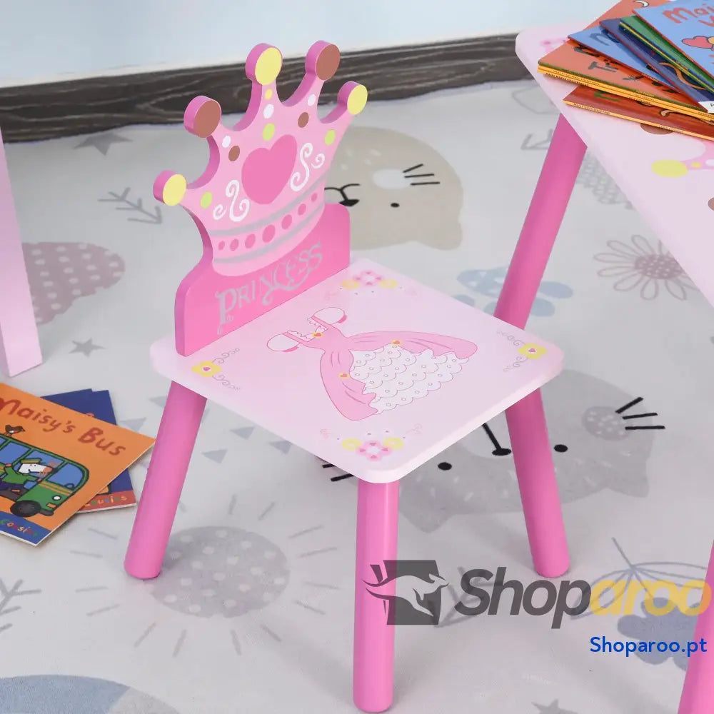 Conjunto de Mesa e 2 Cadeiras Infantis madeira para crianças acima anos Set 55x34x42cm 28x26x50cm Rosa