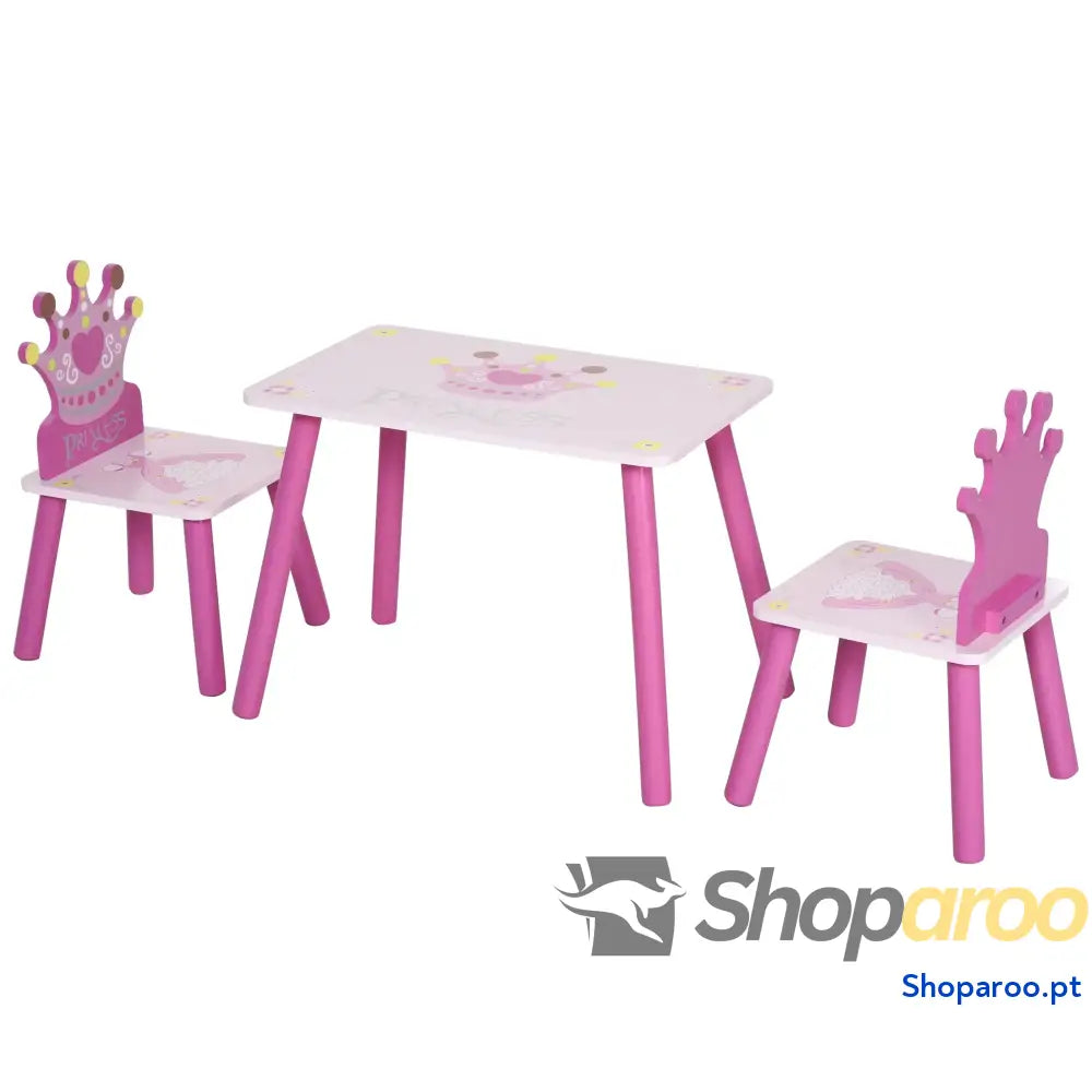 Conjunto de Mesa e 2 Cadeiras Infantis madeira para crianças acima anos Set 55x34x42cm 28x26x50cm Rosa