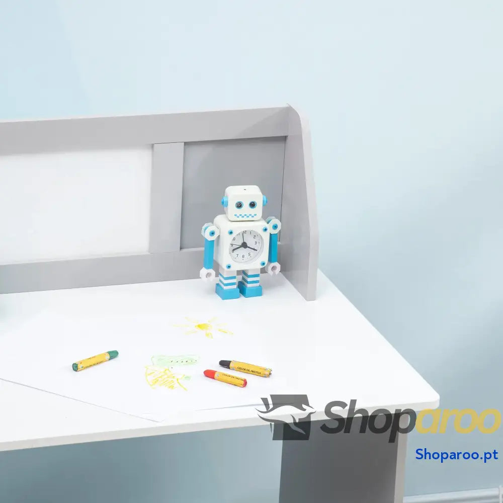 Conjunto de Mesa e Cadeira Infantil Madeira com Quadro Branco Estudo para Crianças acima 5 Anos 90x45x85cm Cinza