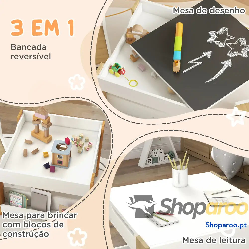 Conjunto de Mesa e Cadeiras Infantis com Ardósia Arrumação Cinza