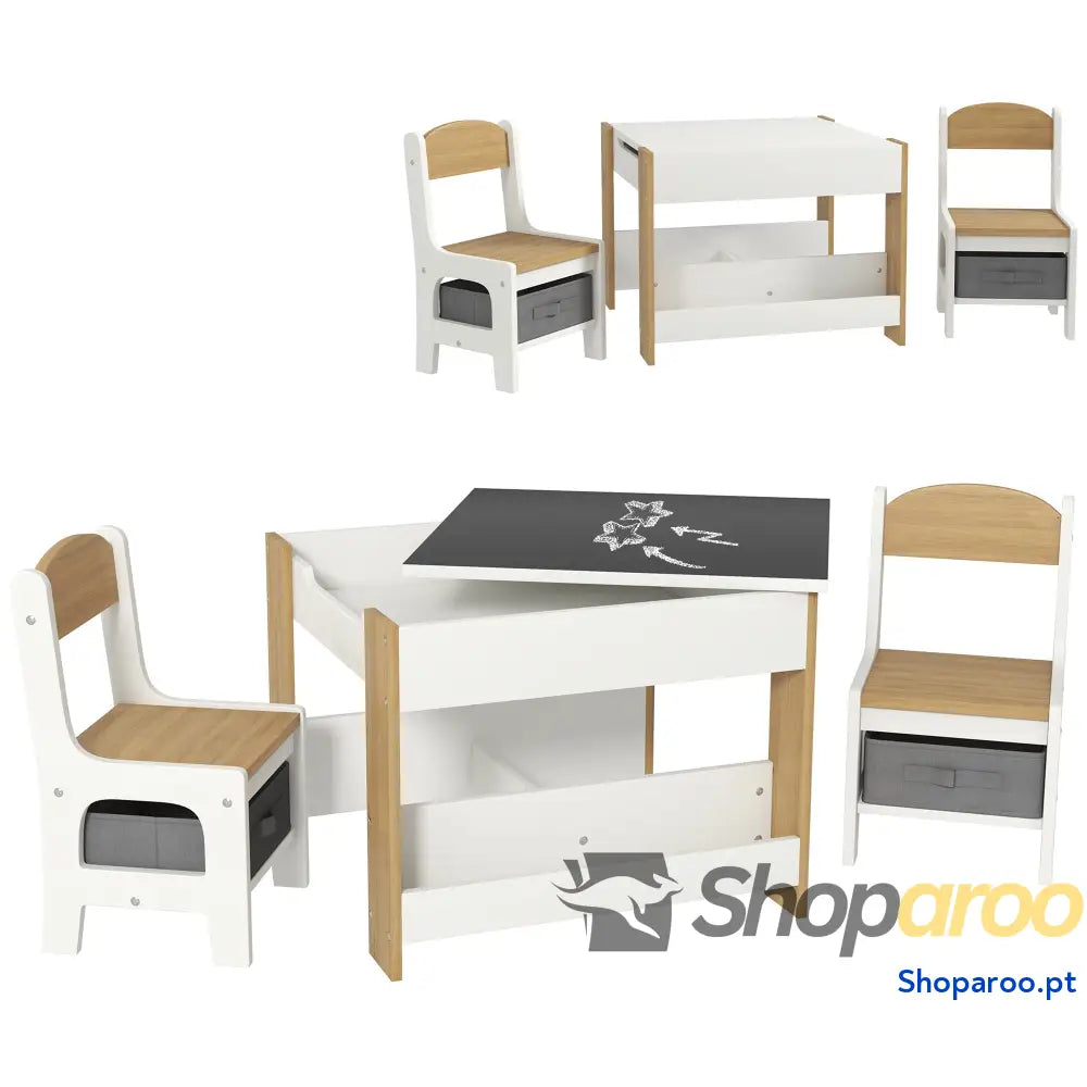 Conjunto de Mesa e Cadeiras Infantis com Ardósia Arrumação Cinza