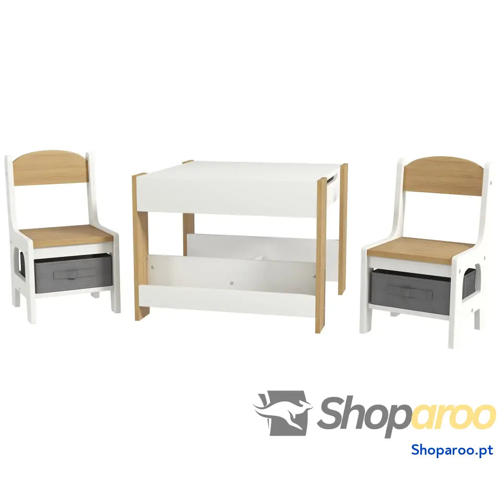 Conjunto de Mesa e Cadeiras Infantis com Ardósia Arrumação Cinza