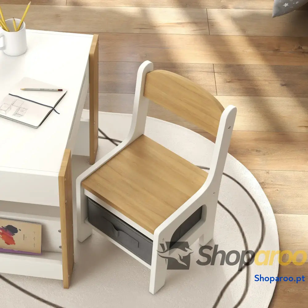 Conjunto de Mesa e Cadeiras Infantis com Ardósia Arrumação Cinza