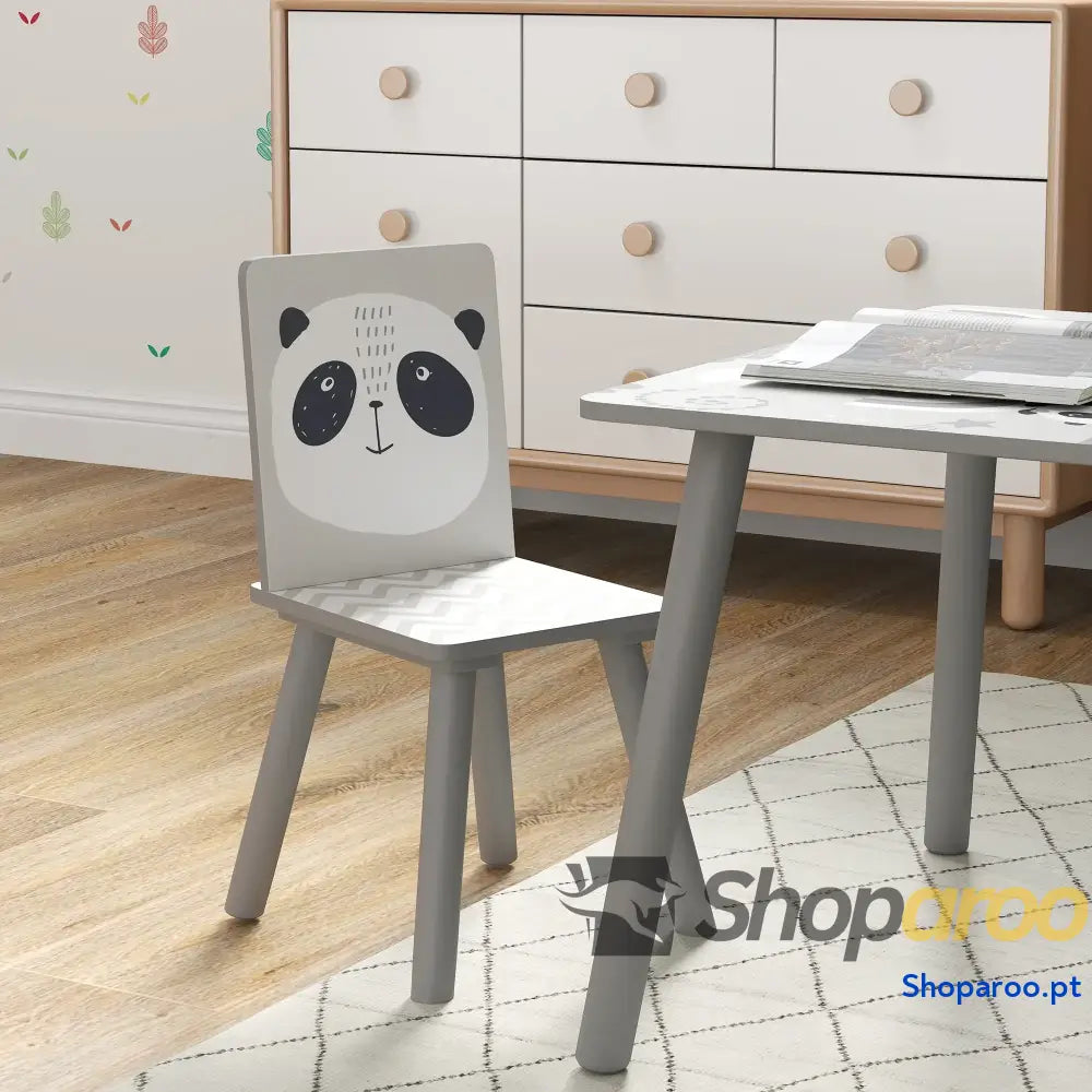 Conjunto de Mesa e Cadeiras para Crianças 3 Peças Infantil com 2 Móveis Atividades Cinza
