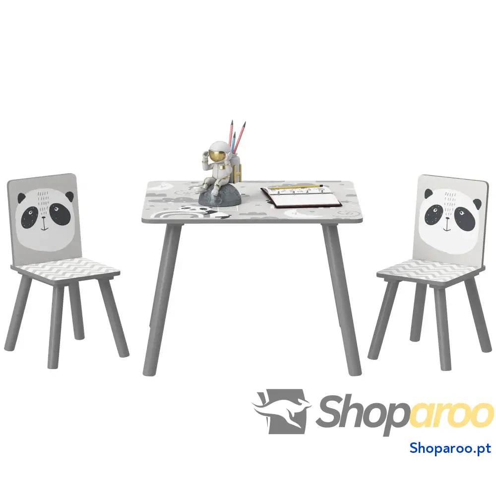 Conjunto de Mesa e Cadeiras para Crianças 3 Peças Infantil com 2 Móveis Atividades Cinza