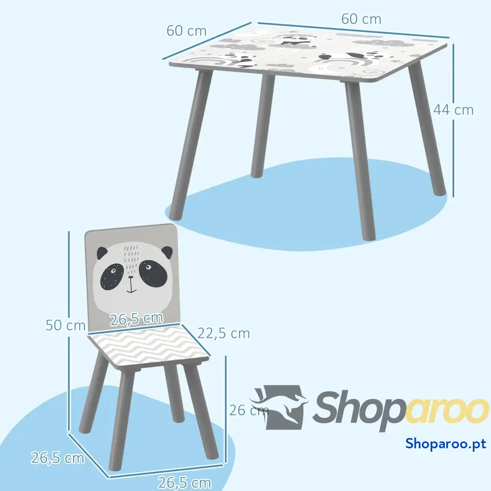 Conjunto de Mesa e Cadeiras para Crianças 3 Peças Infantil com 2 Móveis Atividades Cinza