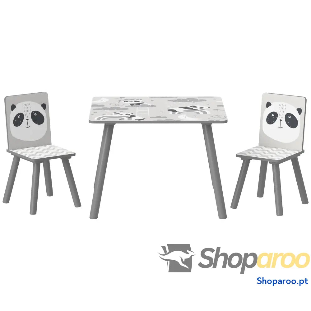 Conjunto de Mesa e Cadeiras para Crianças 3 Peças Infantil com 2 Móveis Atividades Cinza