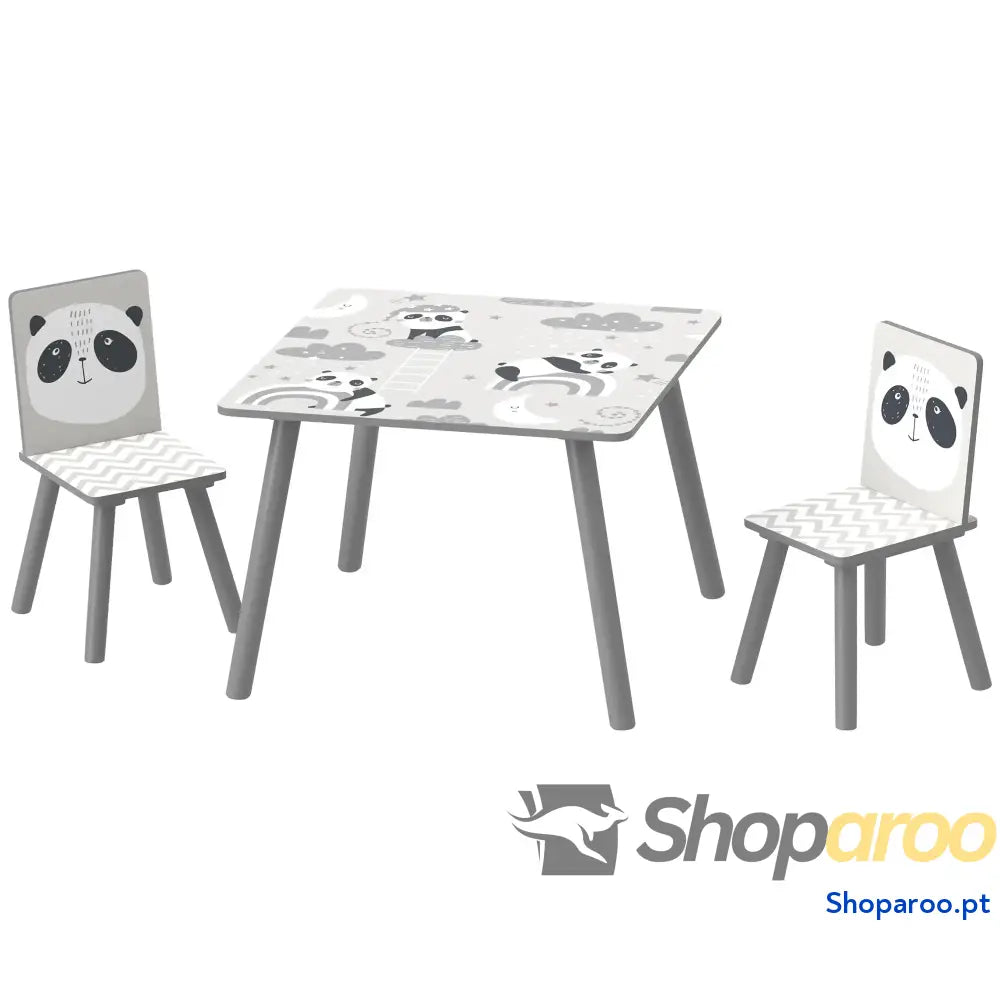 Conjunto de Mesa e Cadeiras para Crianças 3 Peças Infantil com 2 Móveis Atividades Cinza