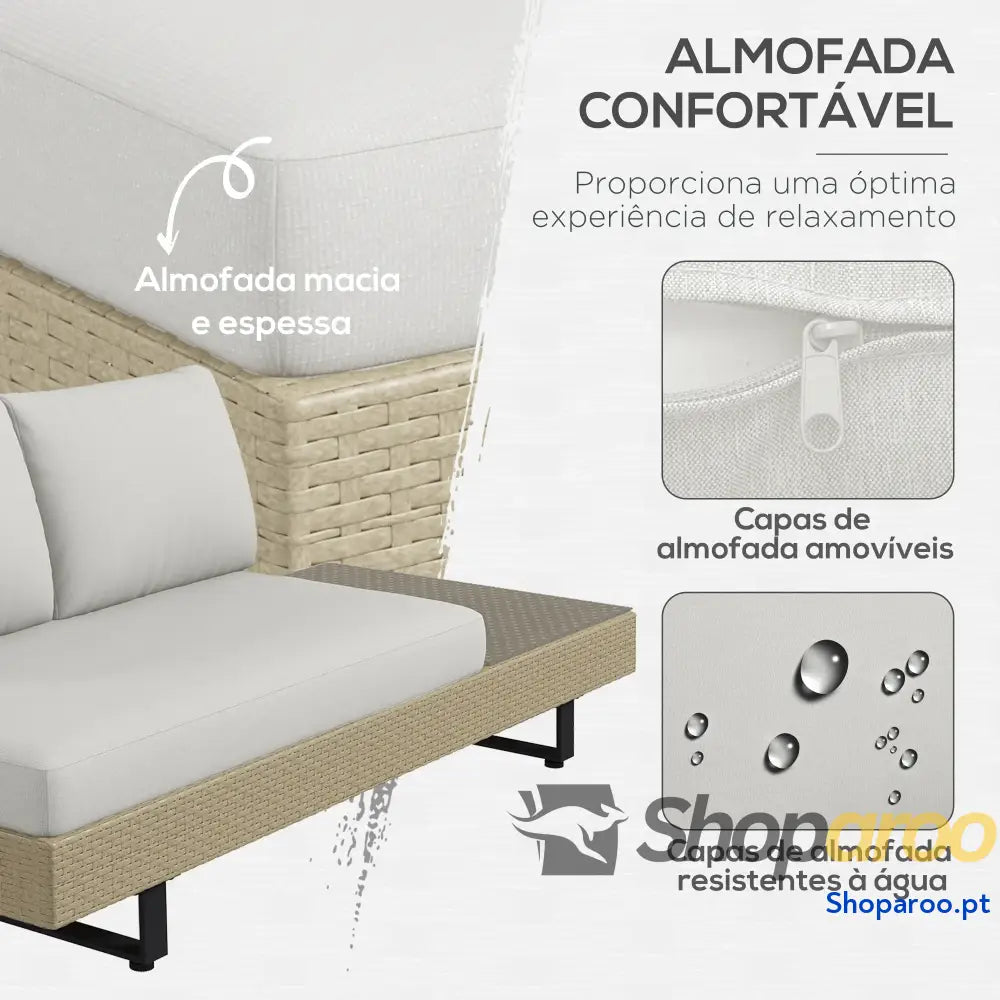 Conjunto de Móveis Vime 3 Peças Mesa Centro Sofá Duplo e Lugares para Terraço Jardim Pátio Bege