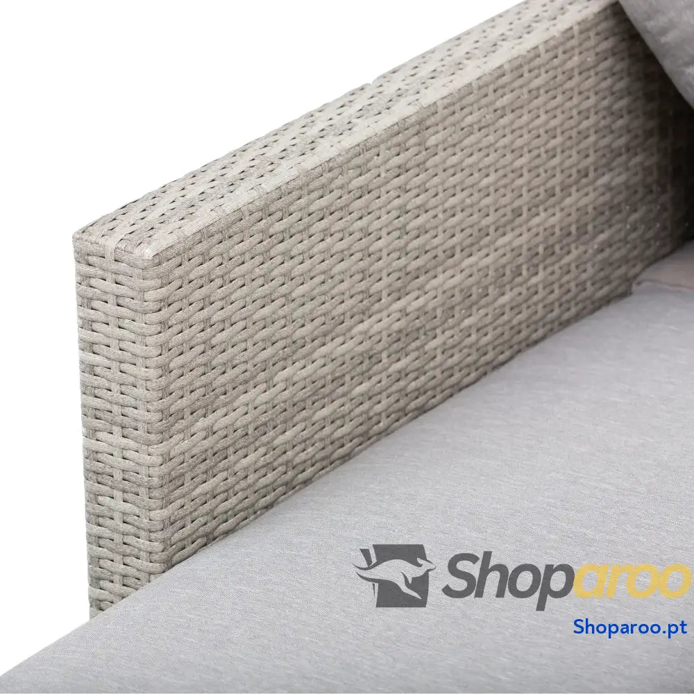 Conjunto de Móveis Vime 3 Peças Mesa Centro Sofá Duplo e Lugares para Terraço Jardim Pátio Cinza