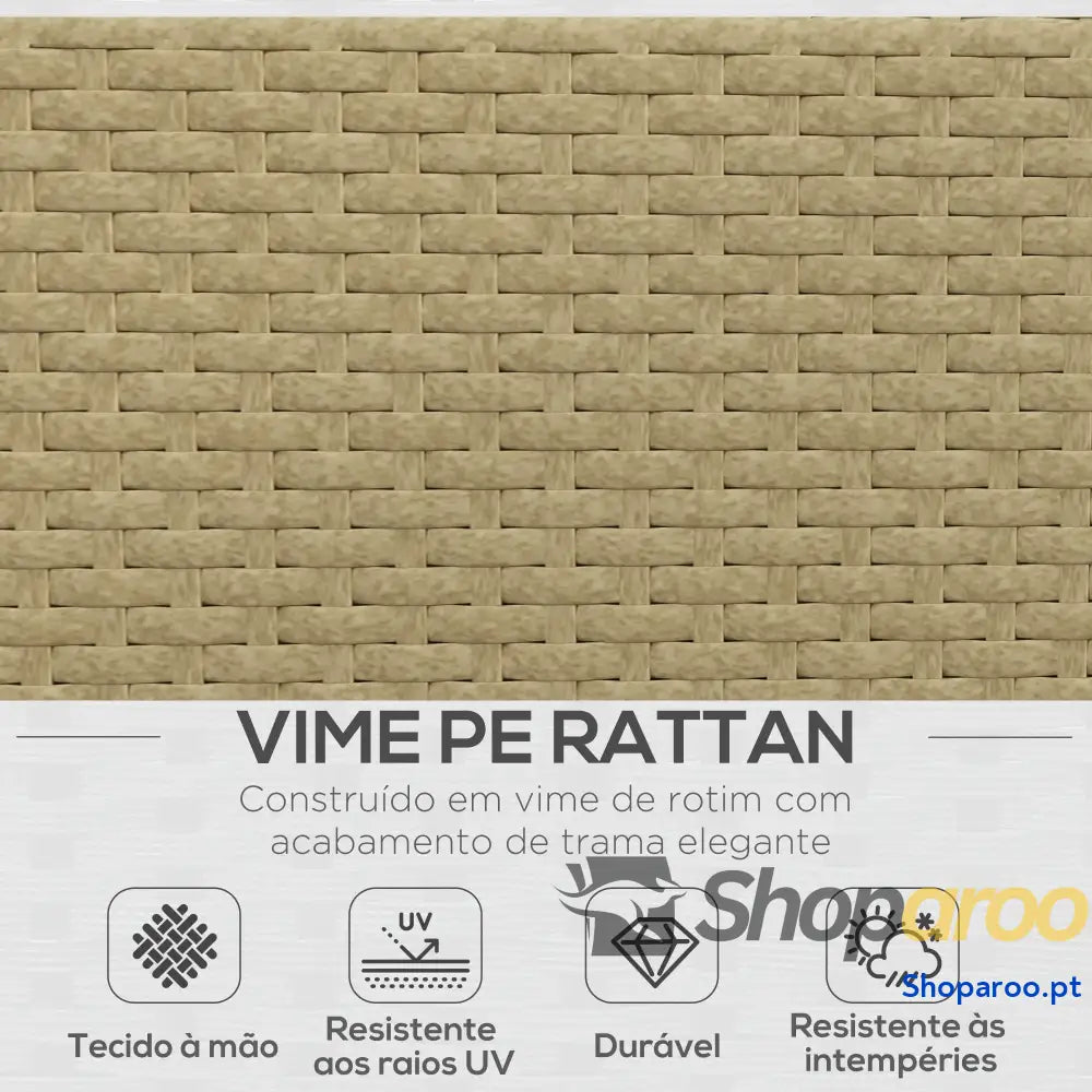 Conjunto de Móveis Vime 3 Peças Mesa Centro Sofá Duplo e Lugares para Terraço Jardim Pátio Bege